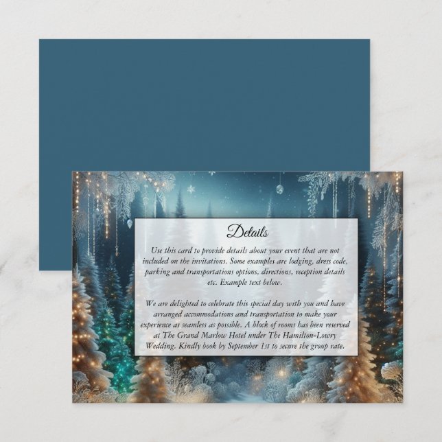 Cartão De Informações Pinheiros foscos no Casamento Brilhante de inverno (Frente/Verso)