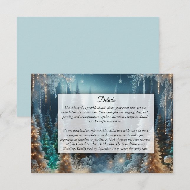 Cartão De Informações Pinheiros foscos no Casamento Brilhante de inverno (Frente/Verso)