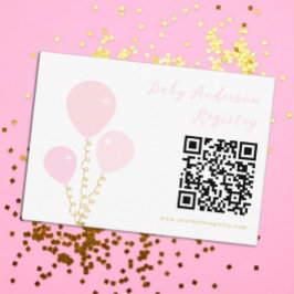 Cartão De Informações Pink Balloons Girl Baby Shower Registry