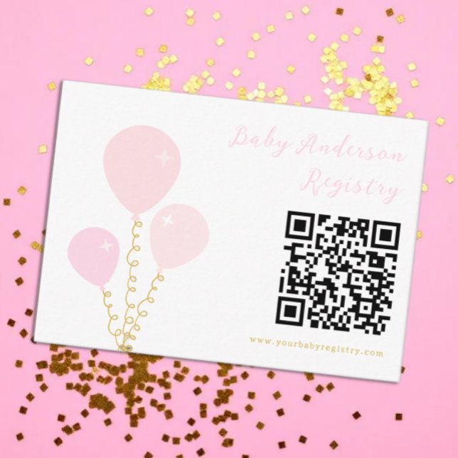 Cartão De Informações Pink Balloons Girl Baby Shower Registry (Criador carregado)