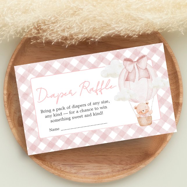 Cartão De Informações Pink Bear Bearly Wait Baby Shower Diaper Raffle (Bearly Wait Baby Shower Diaper Raffle)