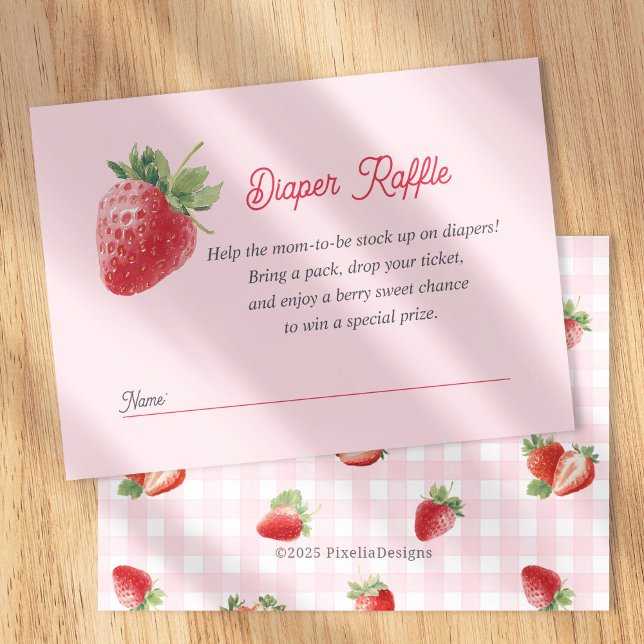 Cartão De Informações Pink Berry Sweet-Strawberry Diaper Raffle Ticket (Pink Strawberry Berry Sweet Baby Girl SHower Diaper Raffle Cards.)