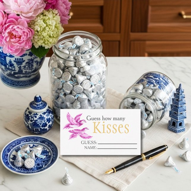 Cartão De Informações Pink birds  "Guess How Many Kisses" Bridal Game  (Pink birds "Guess How Many Kisses" Bridal Game Enclosure Card)