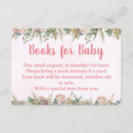 Cartão De Informações Pink Boho Pampas Grass Books for Baby Request Card