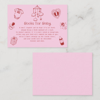 Cartão De Informações Pink “Books for Baby” Baby Shower