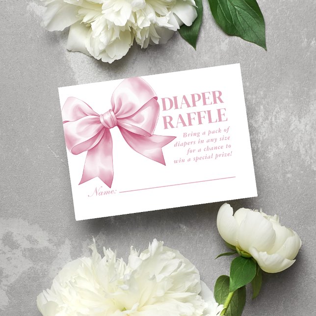 Cartão De Informações Pink Bow Baby Girl Elegant Diaper Raffle (Pink Bow Baby Girl Elegant Diaper Raffle Enclosure Card)