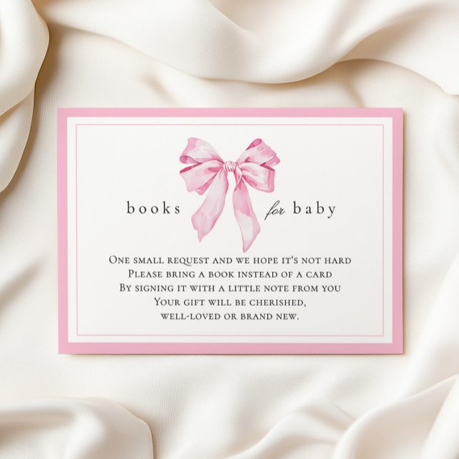 Cartão De Informações Pink Bow Baby Shower Books for Baby (Criador carregado)