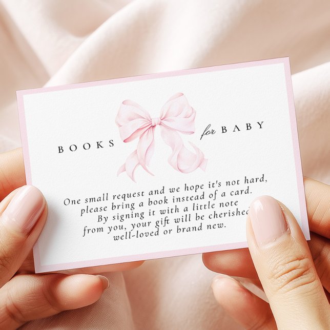 Cartão De Informações Pink Bow Baby Shower Books for Baby Card (Criador carregado)