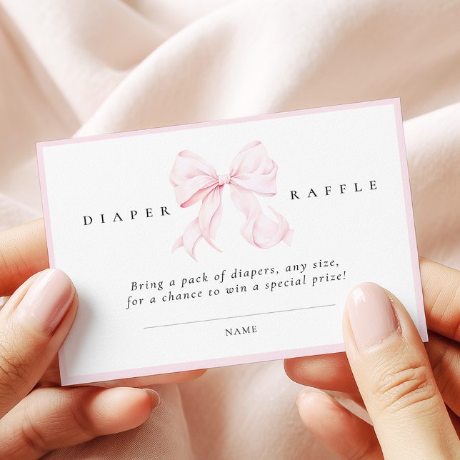 Cartão De Informações Pink Bow Baby Shower Diaper Raffle Card (Criador carregado)