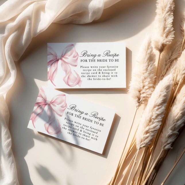 Cartão De Informações Pink Bow Bridal Shower Recipe Request (Criador carregado)