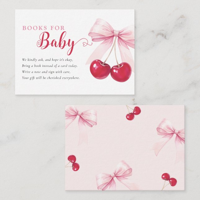 Cartão De Informações Pink Bow Cherries Books for Baby Card (Frente/Verso)