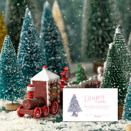 Cartão De Informações Pink Bow Christmas Tree Diaper Raffle Baby Shower 