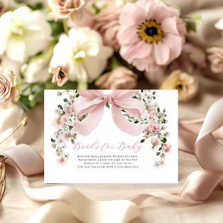 Cartão De Informações Pink Bow Floral Girl Baby Shower Books for Baby