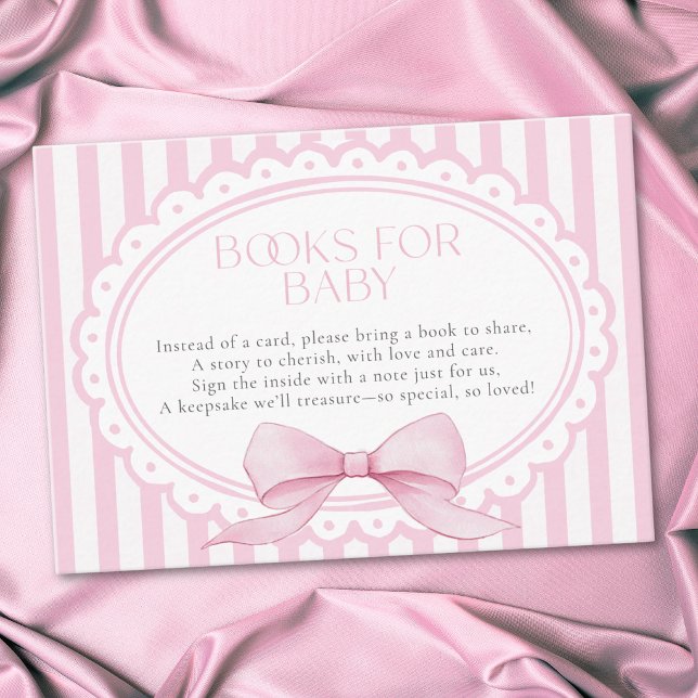 Cartão De Informações Pink Bow Girl Coquette Striped Baby Shower Books (Pink Bow Girl Coquette Striped Baby Shower Books Enclosure Card)