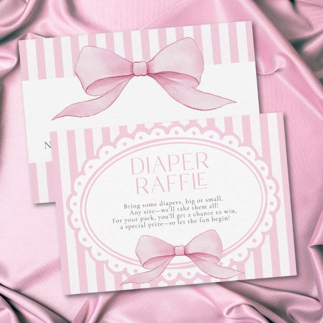 Cartão De Informações Pink Bow Girl Coquette Striped Baby Shower Diaper (Pink Bow Girl Coquette Striped Baby Shower Diaper Enclosure Card)
