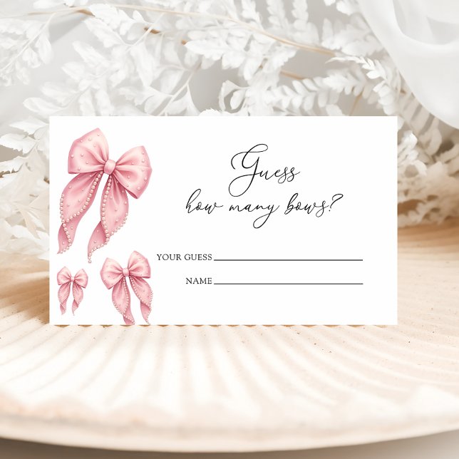 Cartão De Informações Pink Bow How Many Bows Baby Shower Game (Criador carregado)