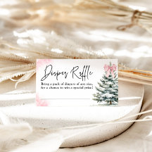 Pink Bow Snowflake Baby Shower Diaper Raffle Card