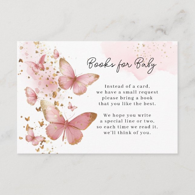 Cartão De Informações Pink Butterfly Baby Book Request Card (Frente)