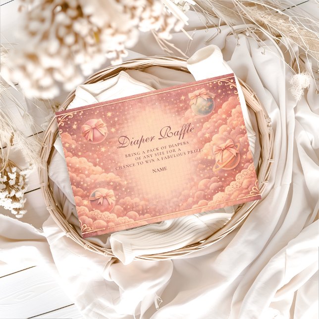 Cartão De Informações Pink Celestial Bows Clouds Diapper Raffle (Criador carregado)