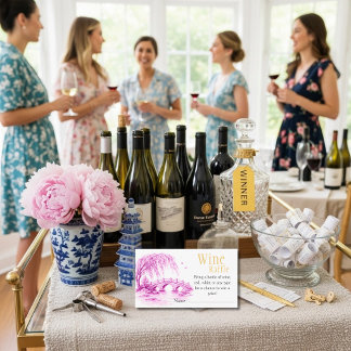 Cartão De Informações Pink Chinoiserie Bridge Wine Raffle Bridal Shower