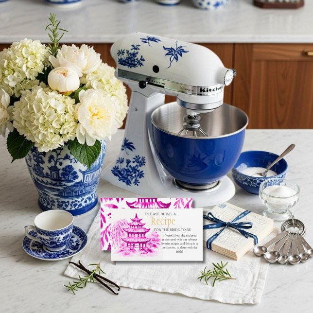 Cartão De Informações Pink Chinoiserie Recipe Request Bridal Shower  (Pink Chinoiserie Recipe Request Bridal Shower Enclosure Card)