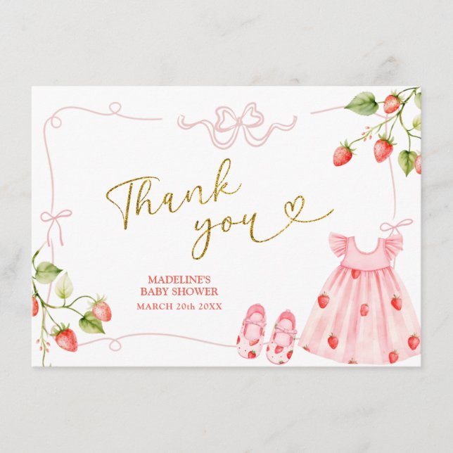 Cartão De Informações Pink Coquette Baby Clothes Berry Thank You Card (Frente)