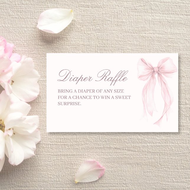 Cartão De Informações Pink Coquette Bow Baby Shower Diaper Raffle (Pink Coquette Bow Baby Shower Raffle Card)