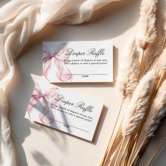 Cartão De Informações Pink Coquette Bow Baby Shower, Diaper Raffle Card (Criador carregado)