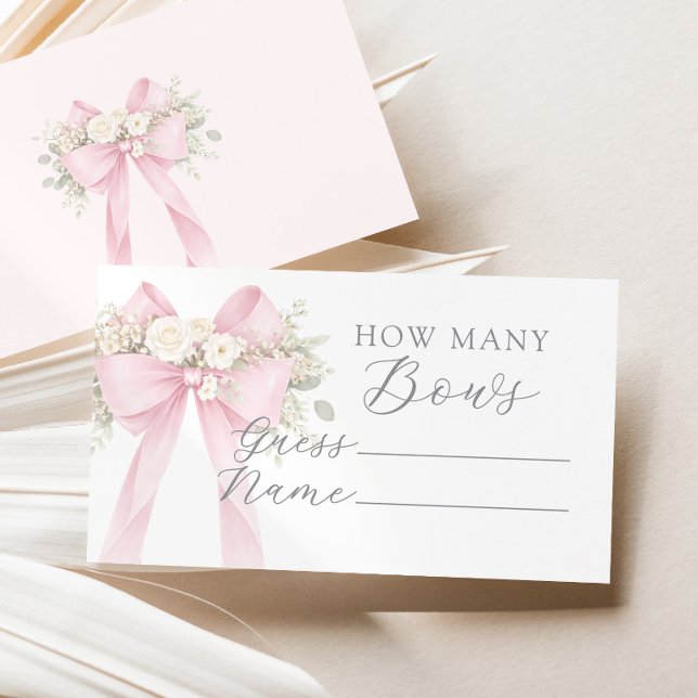 Cartão De Informações Pink Coquette Bow How Many Bows Baby shower game (Criador carregado)