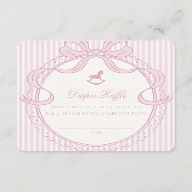 Cartão De Informações Pink Coquette Bow Rocking Horse Diaper Raffle Card (Frente)