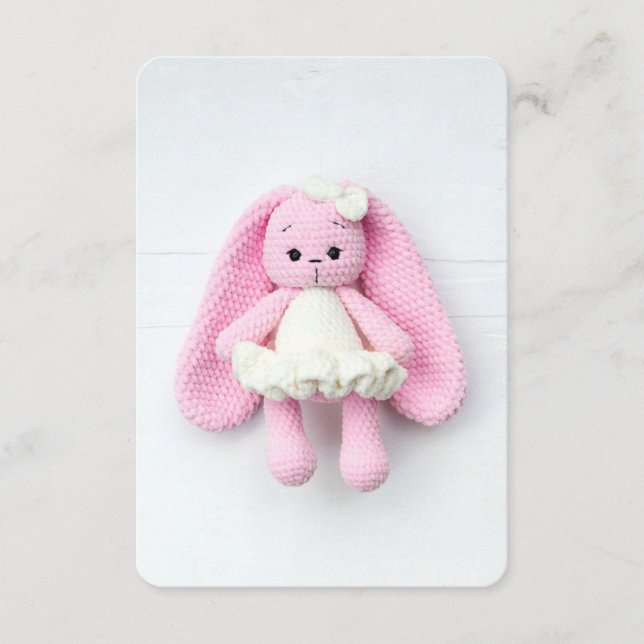 Cartão De Informações Pink Crochet Bunny – Soft Handmade Aesthetic (Frente)