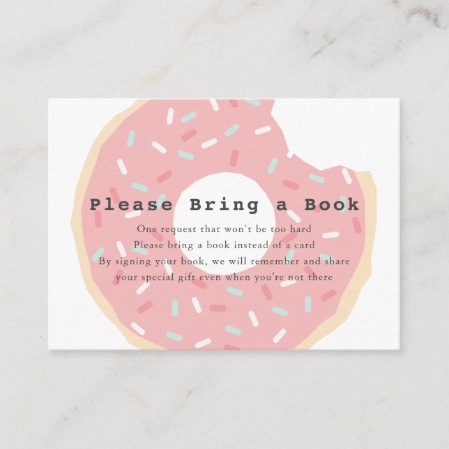 Cartão De Informações Pink Donut Baby Shower Please Bring a Book (Frente)