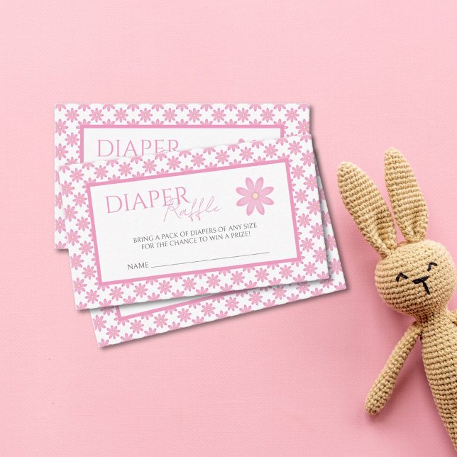 Cartão De Informações Pink Floral Baby Shower Diaper Raffle  (Criador carregado)