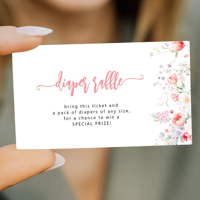Cartão De Informações Pink floral baby shower diaper raffle ticket (Criador carregado)