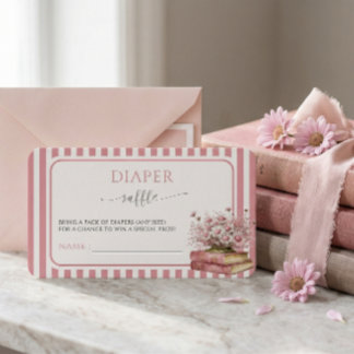 Cartão De Informações Pink Floral Book Baby Shower Diaper Raffle Card