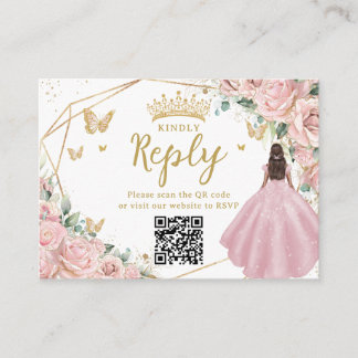 Cartão De Informações Pink Floral Princess Quinceanera RSVP QR Code