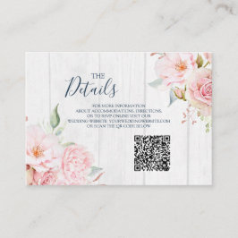 Cartão De Informações Pink Floral Spring Wedding QR code Details Insert