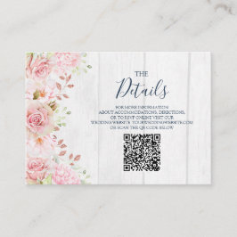 Cartão De Informações Pink Floral Spring Wedding QR code Details Insert