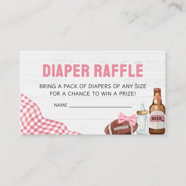 Cartão De Informações Pink Football Baby Shower Diaper Raffle (Frente)