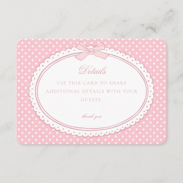 Cartão De Informações Pink Gingham Coquette Bow Details Card (Frente)