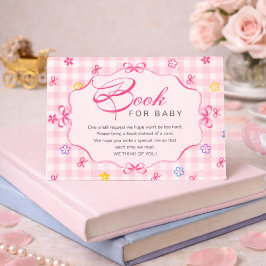 Cartão De Informações Pink Gingham Floral Bow Book for Baby Insert Card