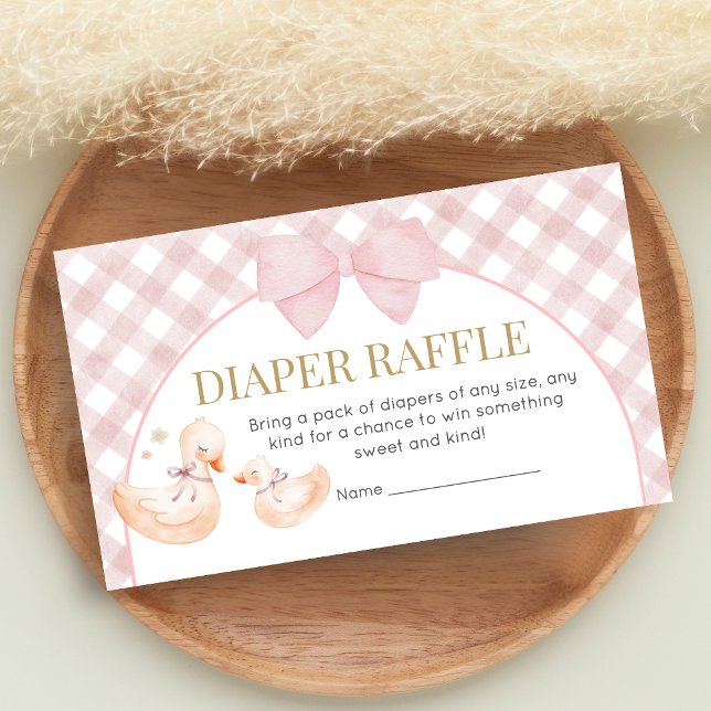 Cartão De Informações Pink Gingham Silly Goose Baby Shower Diaper Raffle (Silly Goose Baby Shower Diaper Raffle)