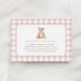 Cartão De Informações Pink Gingham Teddy Bear Books for Baby