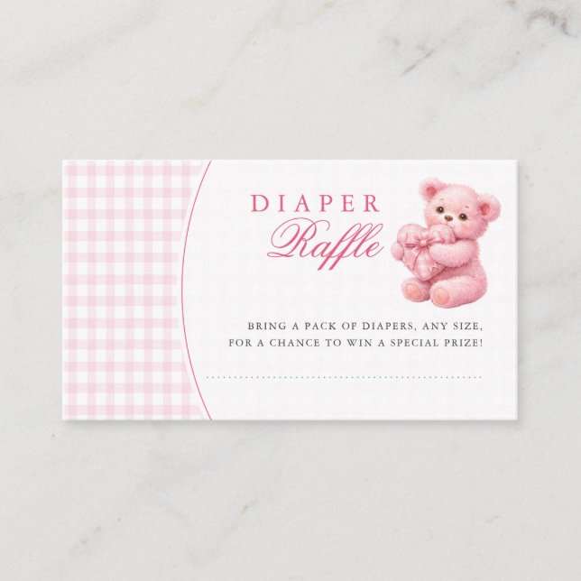 Cartão De Informações Pink Gingham Teddy Bear Neutral Baby Shower (Frente)