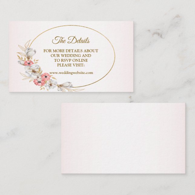 Cartão De Informações Pink Golden Floral Geometric Peach Wedding Detail (Frente/Verso)