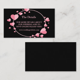 Cartão De Informações Pink Heart Pattern Black Geometric Wedding Detail