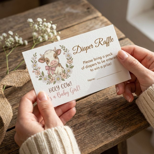 Cartão De Informações Pink Holy Cow Baby Shower Diaper Raffle (Criador carregado)