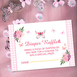 Cartão De Informações Pink Little Butterfly Baby Shower Diaper Raffle 