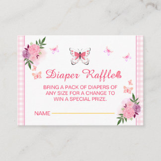 Cartão De Informações Pink Little Butterfly Baby Shower Diaper Raffle 