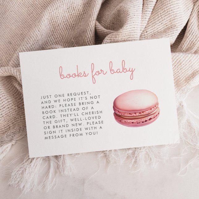Cartão De Informações Pink Macaron Baby Shower Books Enclosure Card (Criador carregado)